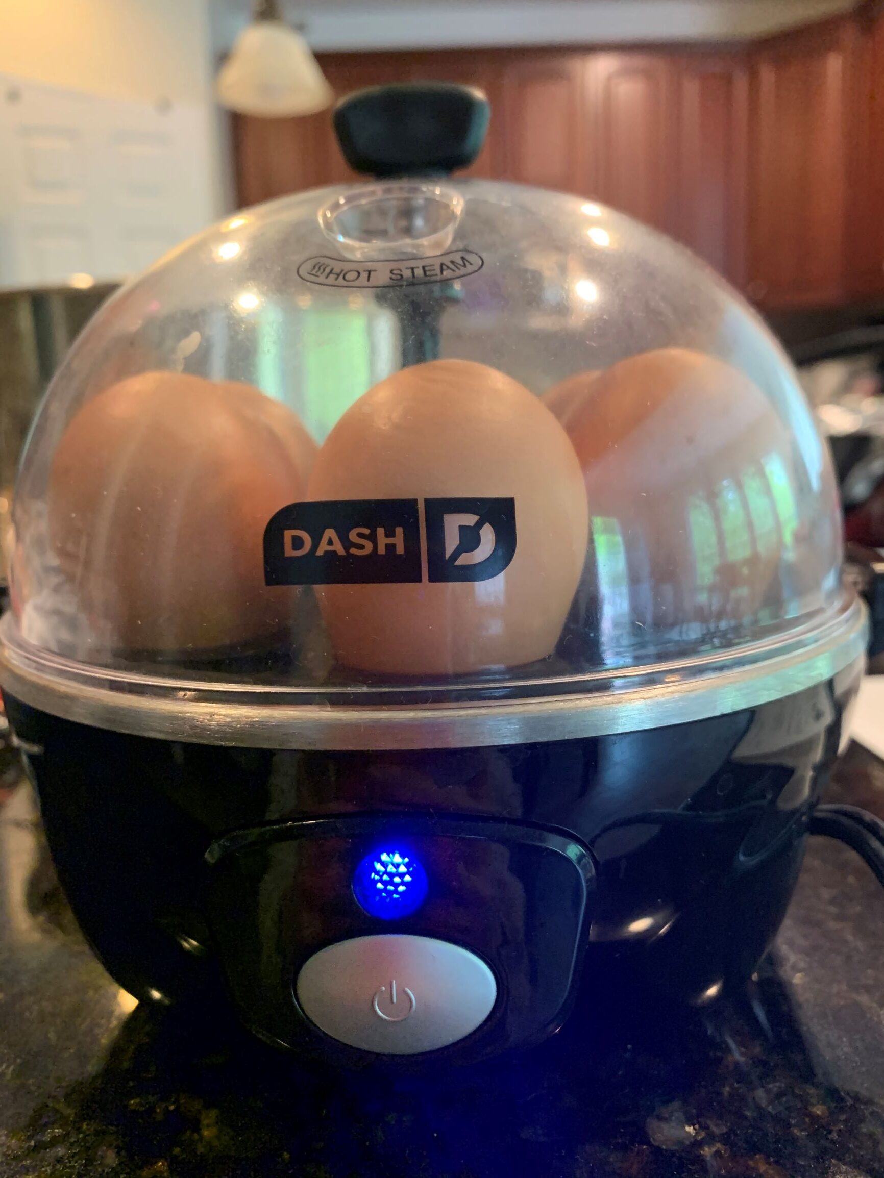 dash egg maker is cooking the eggs with steam.